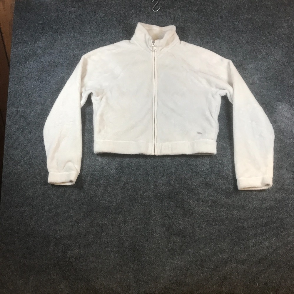 Hollister Cropped Fleece Jacket Womens XS White Faux Fur Full Zip Long Sleeve